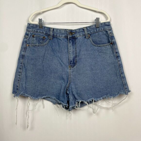Liquor n Poker Cut-Off Frayed Jean Shorts Size 16 Blue Denim Festival Boho Beach - Picture 1 of 14